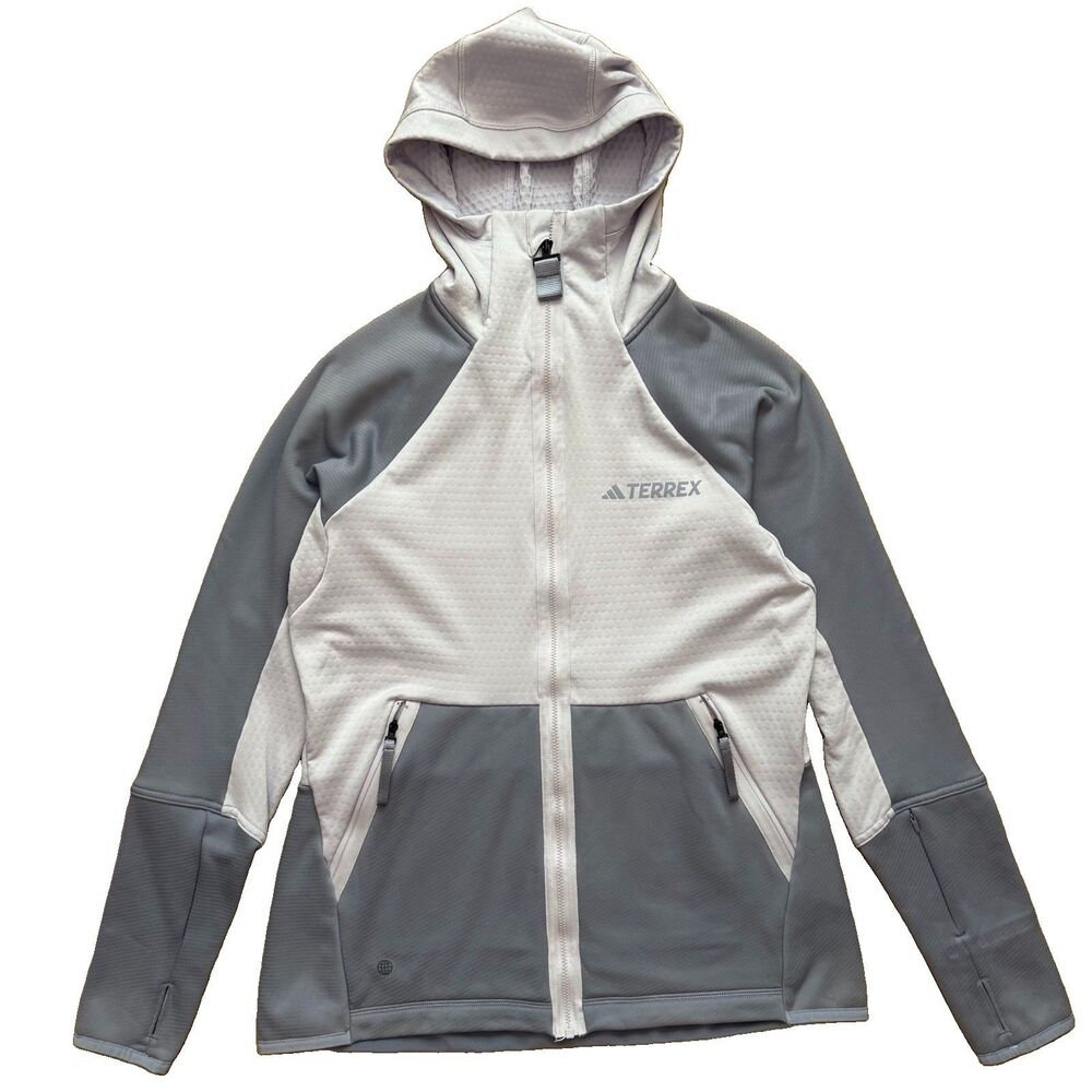 Adidas Terrex Tech Fleece Jacket Womens M Gray Lavender Hooded Full Zip Running